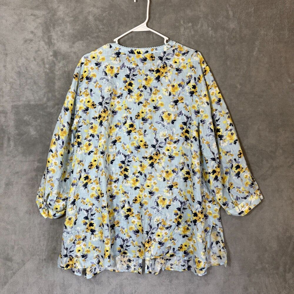 J Jill Love Linen Blouse 2X Plus Floral Print 3/4 Sleeve Lightweight 100% Linen - Picture 3 of 7